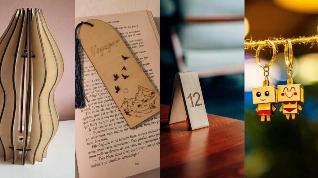 Ensemble de 4 photos de décoration de mariage en bois personnalisable. Idées de décorations faciles et ludiques pour un événement important