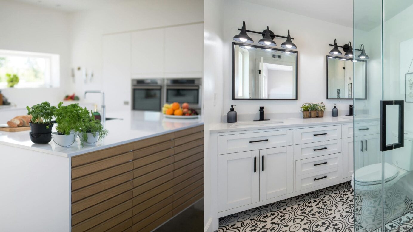 Cuisine et salle de bain sur la même photo. Deux pièces modernes et lumineuse pour accueillir notre porte-savon en 3D